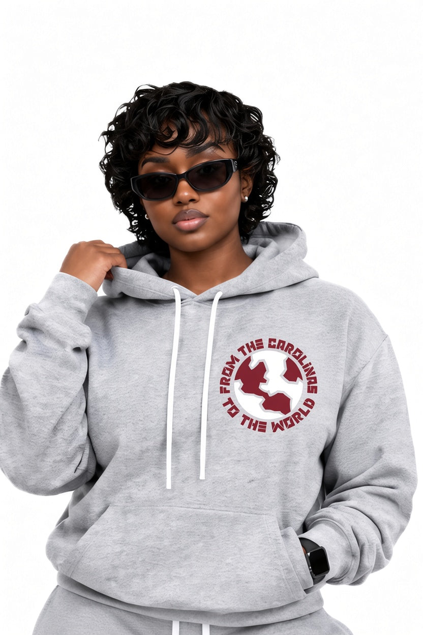 Carolina's To The World Oversize Fleeced Hoodie ( Gray/Maroon/White)