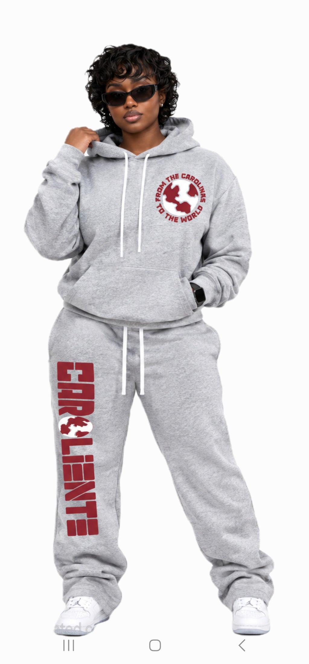 Carolina's To The World Oversize Fleeced Hoodie ( Gray/Maroon/White)
