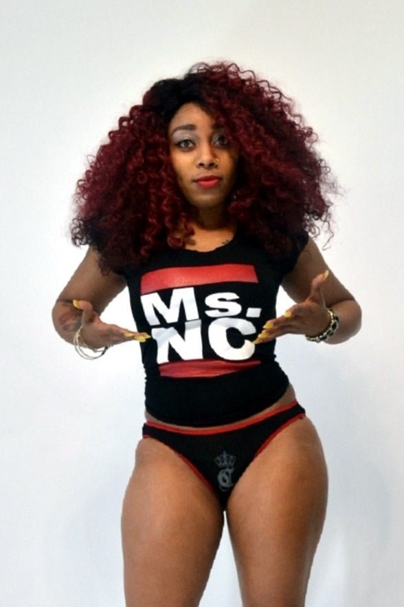Women's Slim Fit Black Ms.NC CrewNeck T-Shirt - Caroliente' CollectonGraphic T-ShirtsCaroliente' Collecton